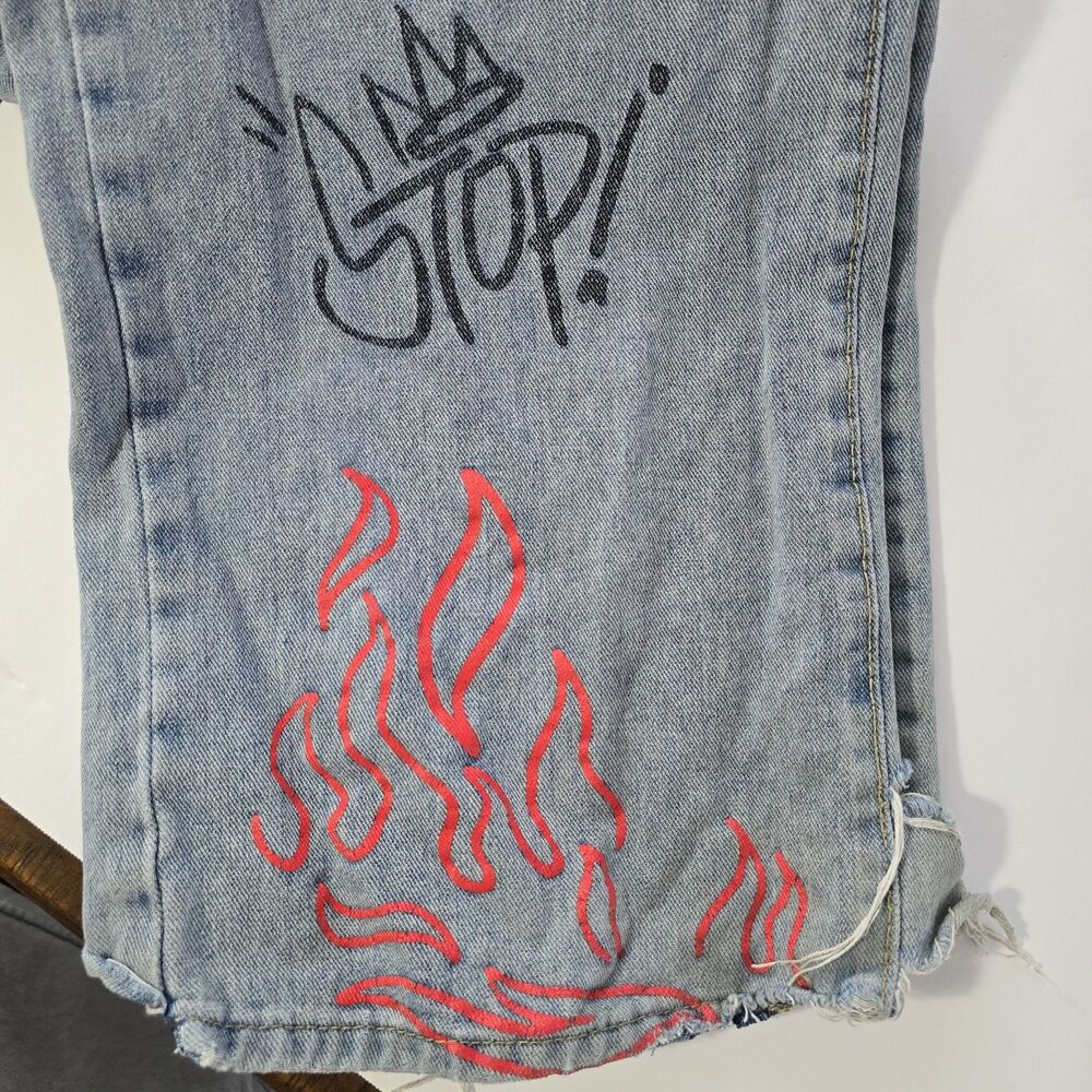 Romwe XL Graffiti Jeans Distressed Rainbow Cloud Streetwear Festival Y2K Style - Picture 12 of 16